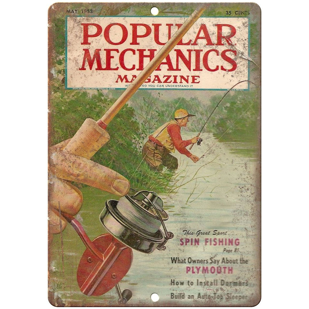 1953 Popular Mechanics Spin Fishing Cover 10" x 7" reproduction metal sign