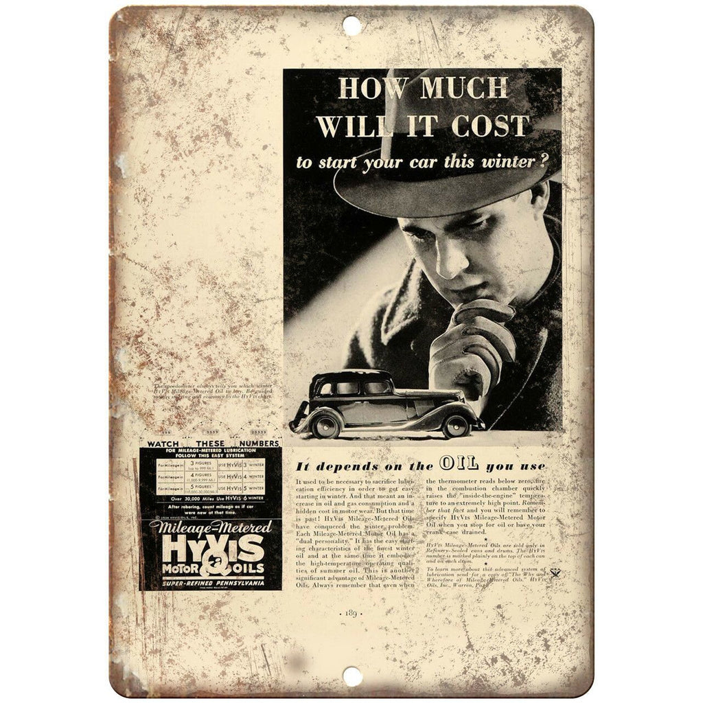 Hyvis Motor Oils Vintage Ad 10" X 7" Reproduction Metal Sign A812