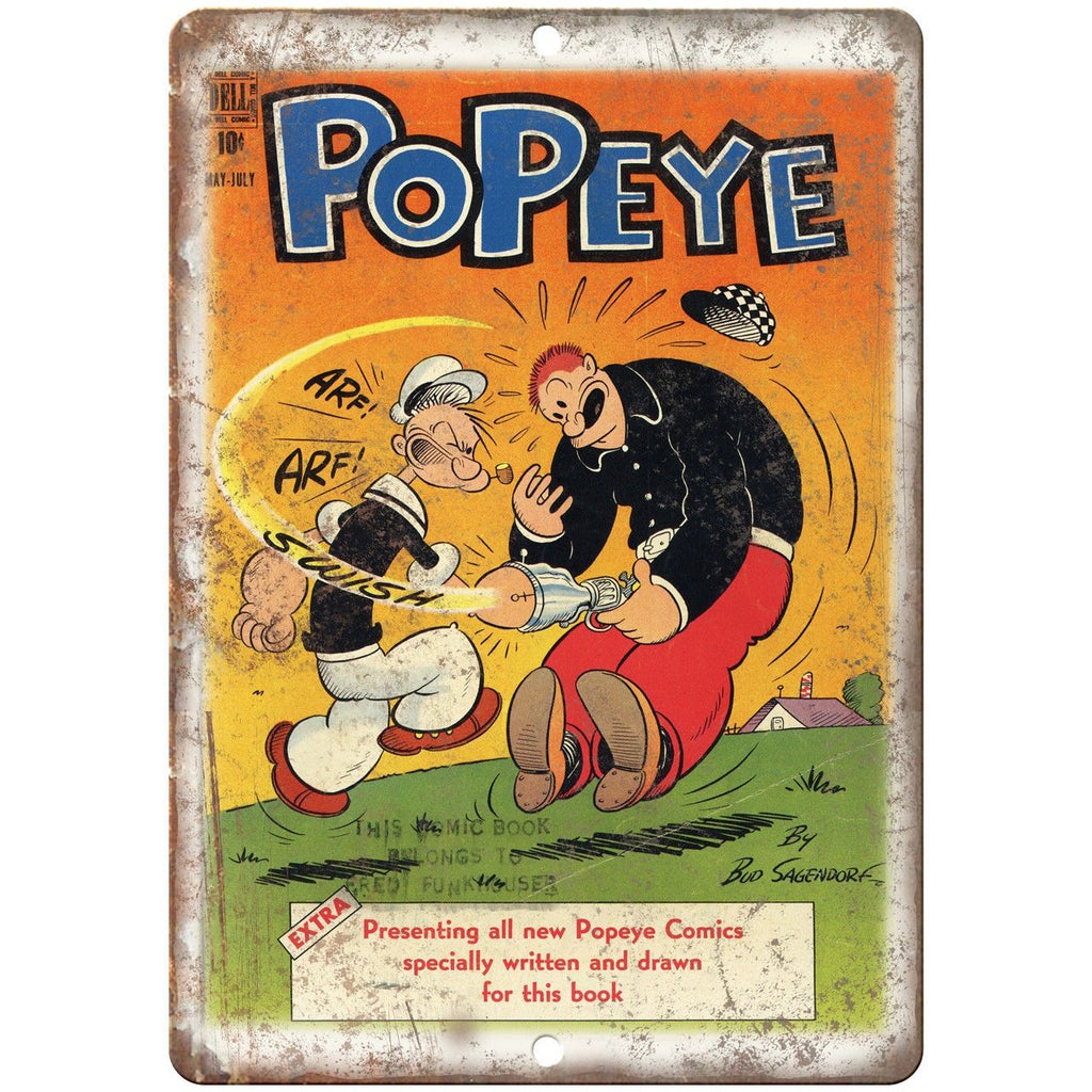 Popeye Dell Comics Bud Sagendorf Vintage Art 10"X7" Reproduction Metal Sign J239