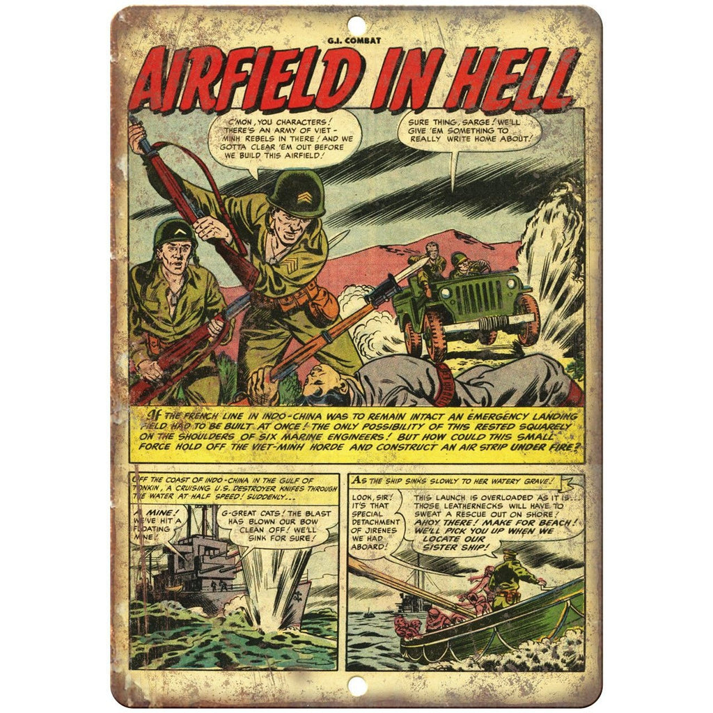 Airfield In Hell Vintage Comic Strip 10" X 7" Reproduction Metal Sign J282