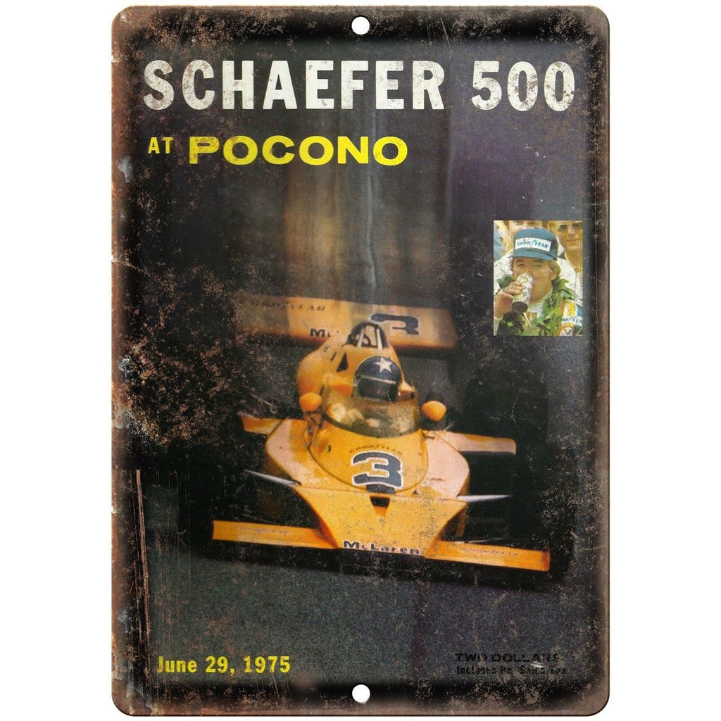 1975 Schaefer 500 Pocono Program 10" X 7" Reproduction Metal Sign A596
