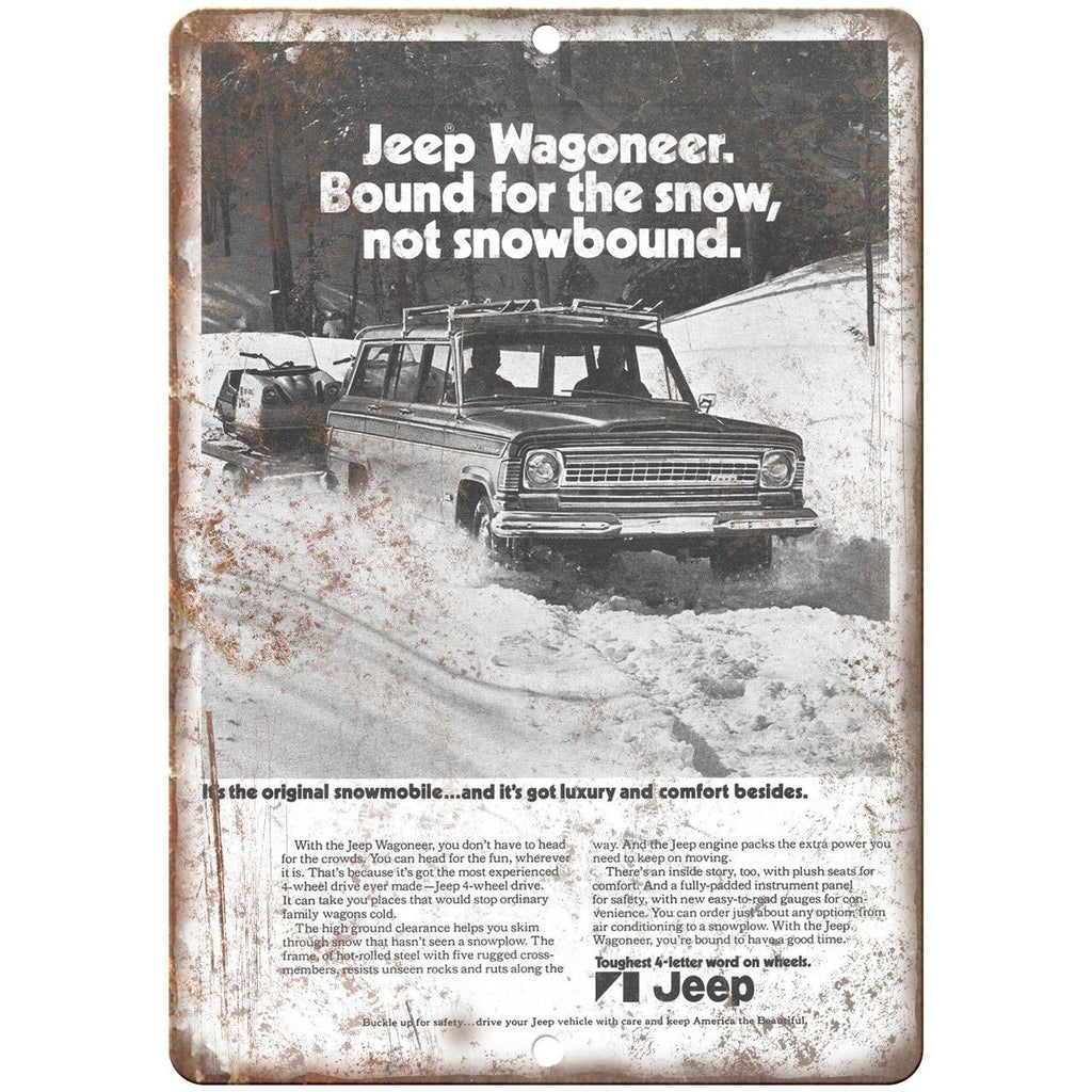 Jeep Wagoneer Bound for The Snow Vintage Ad 10" x 7" Reproduction Metal Sign A88