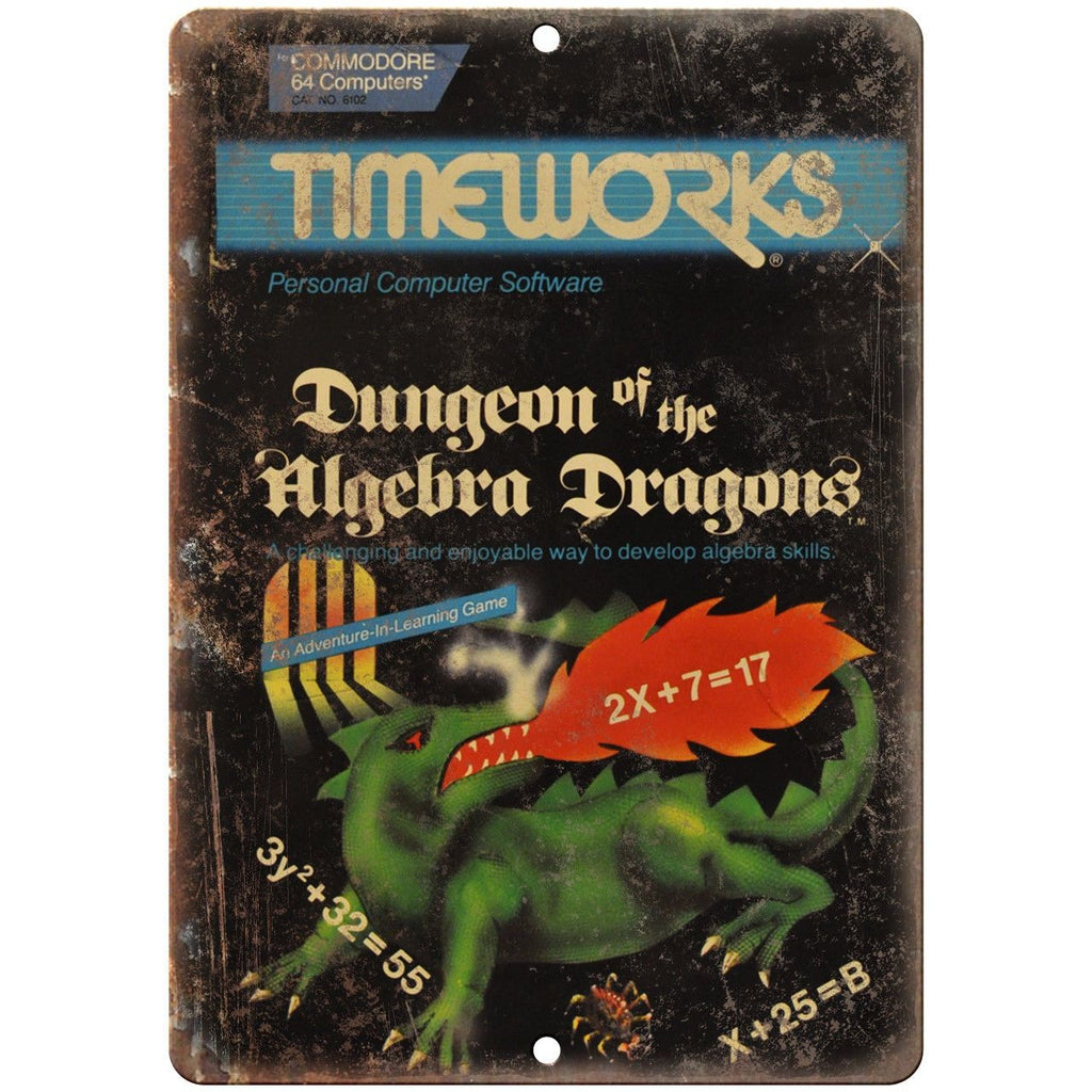 Dungeon of the Algebra Dragon Commodore 64 10" x 7" Reproduction Metal Sign G163
