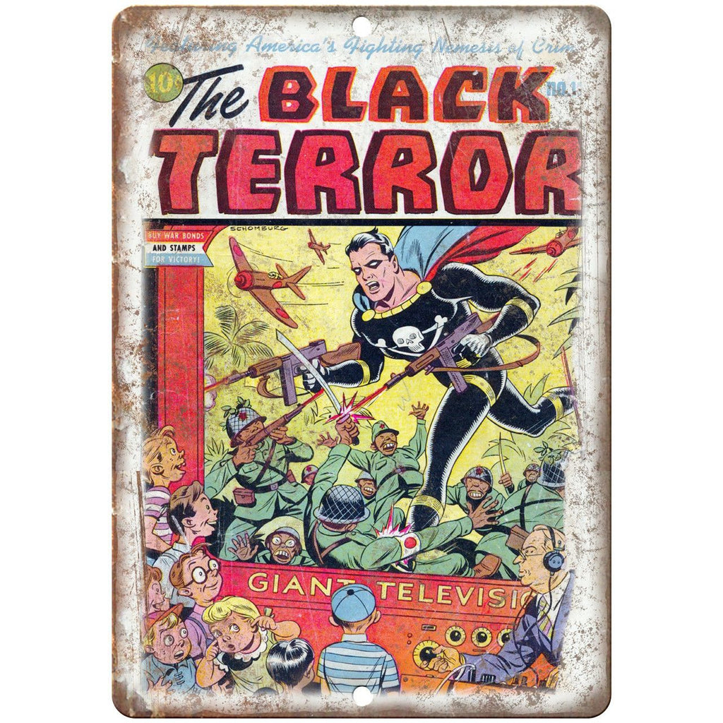 The Black Terror No 1 Comic Book Cover Ad 10" x 7" Reproduction Metal Sign J663
