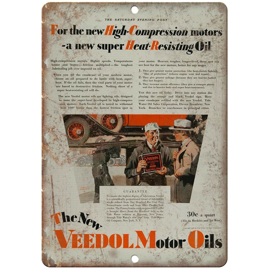 Veedol Motor Oil Vintage Ad 10" X 7" Reproduction Metal Sign A813