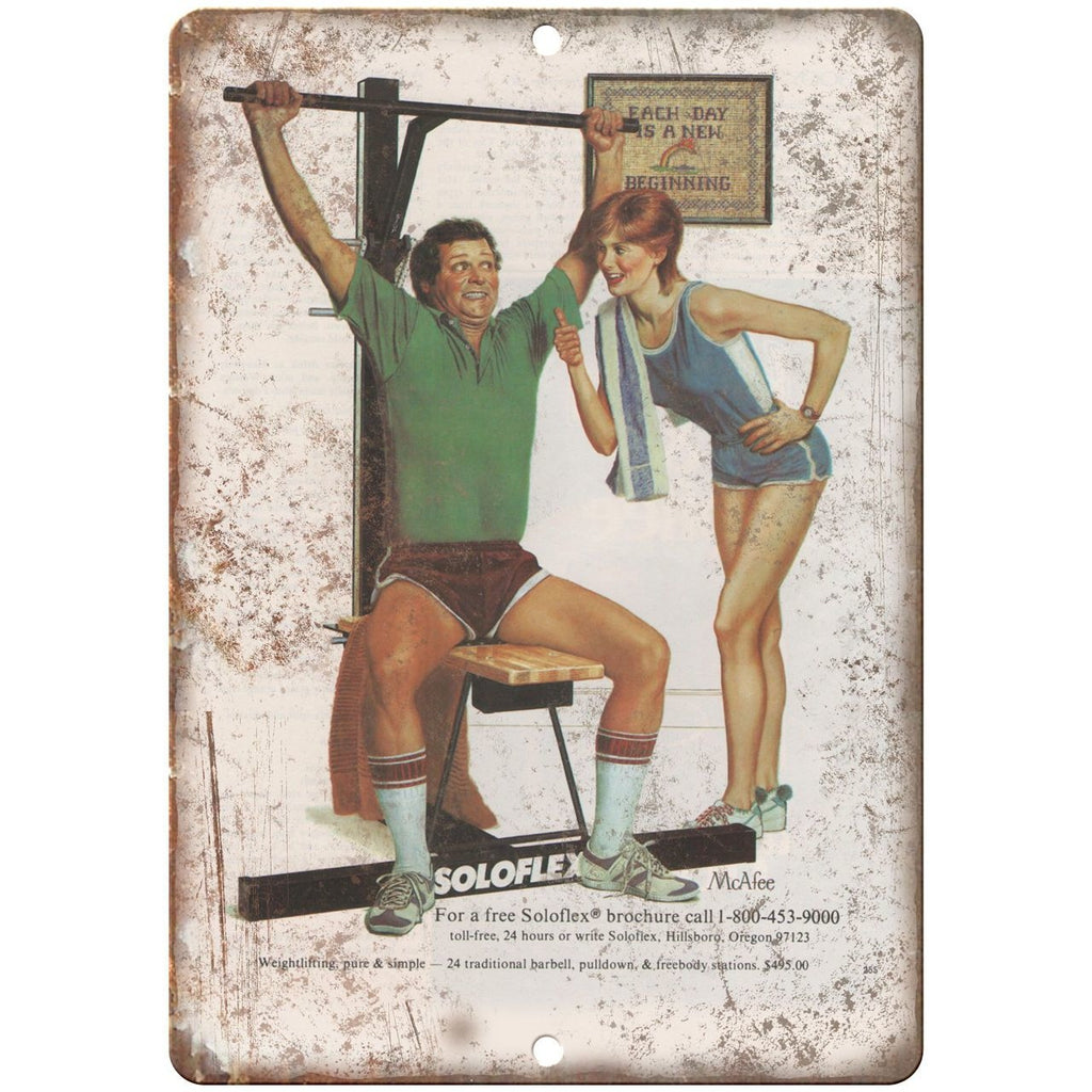 Soloflex Home Gym Pull Down Station Wall Art 10" x 7" Retro Look Metal Sign