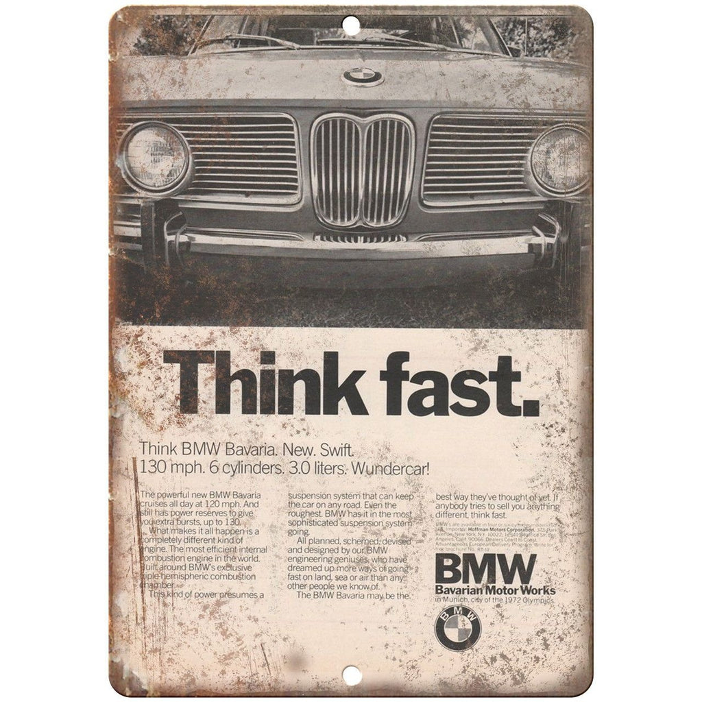 BMW Think Fast Bavarian Motor Works Ad 10" x 7" Reproduction Metal Sign A103