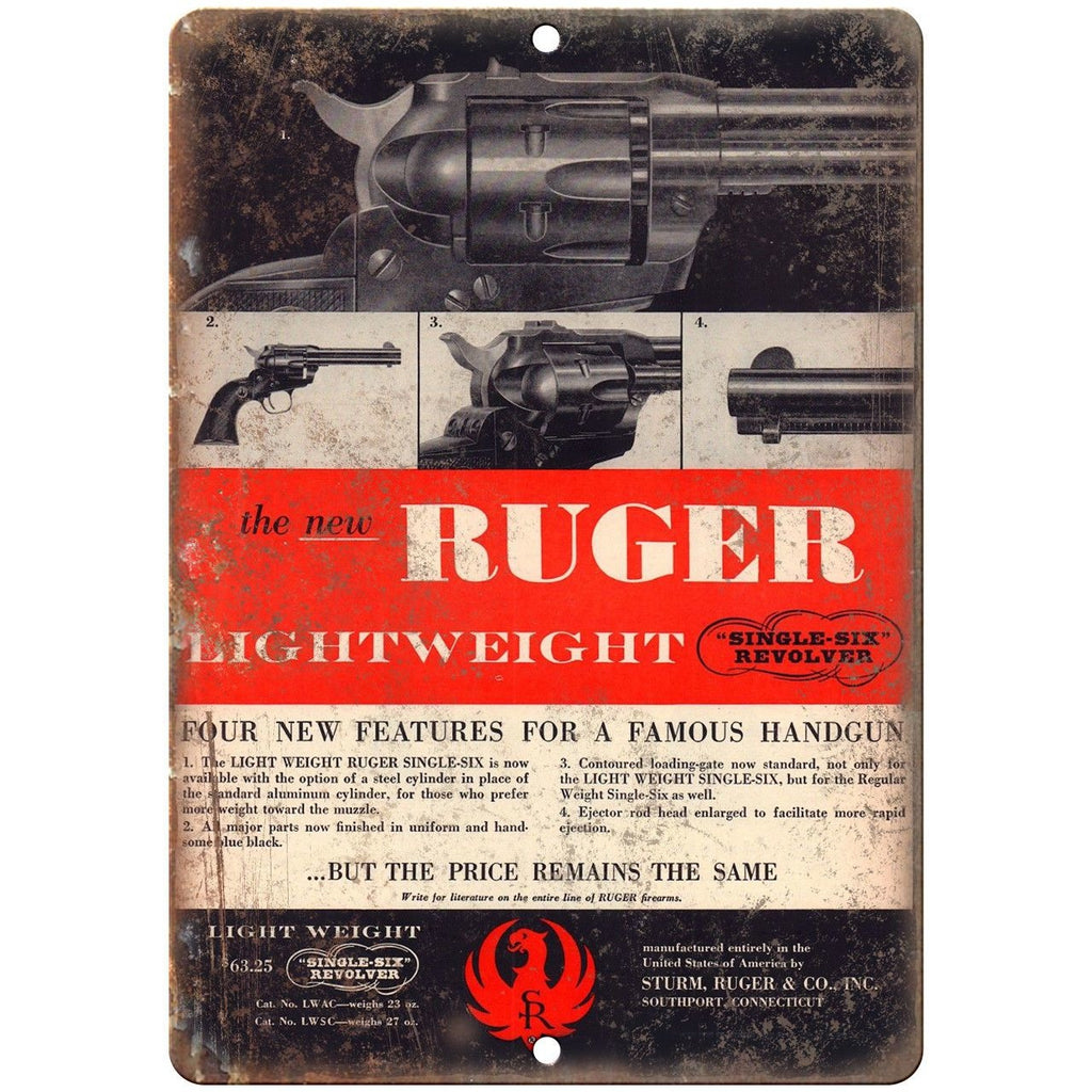 Ruger lightweight Single-Six Revolver 10" x 7" Reproduction Metal Sign