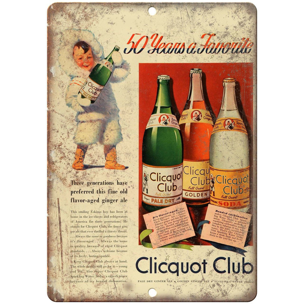Clicquot Club Ginger Ale Vintage Ad 10" X 7" Reproduction Metal Sign N274