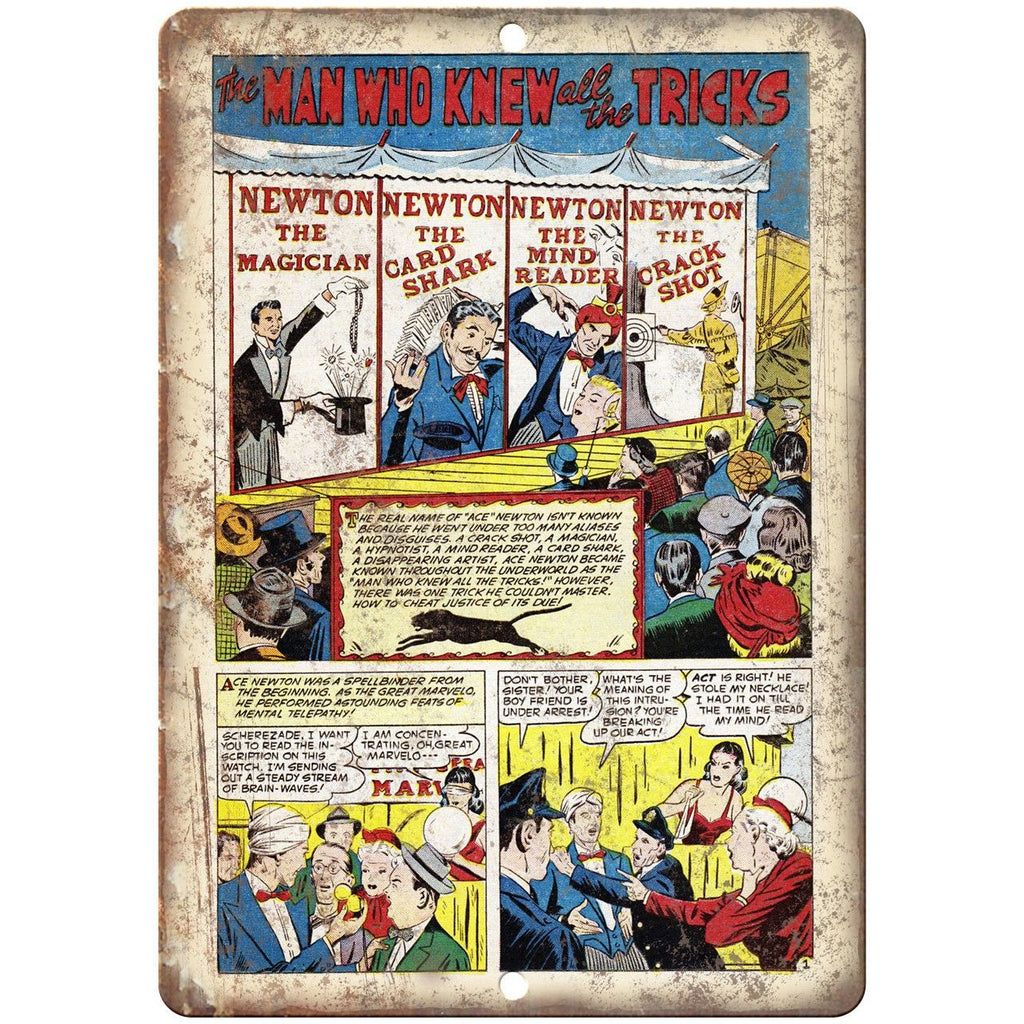 Man Who Knew All the Tricks Comic Strip 10" X 7" Reproduction Metal Sign J310