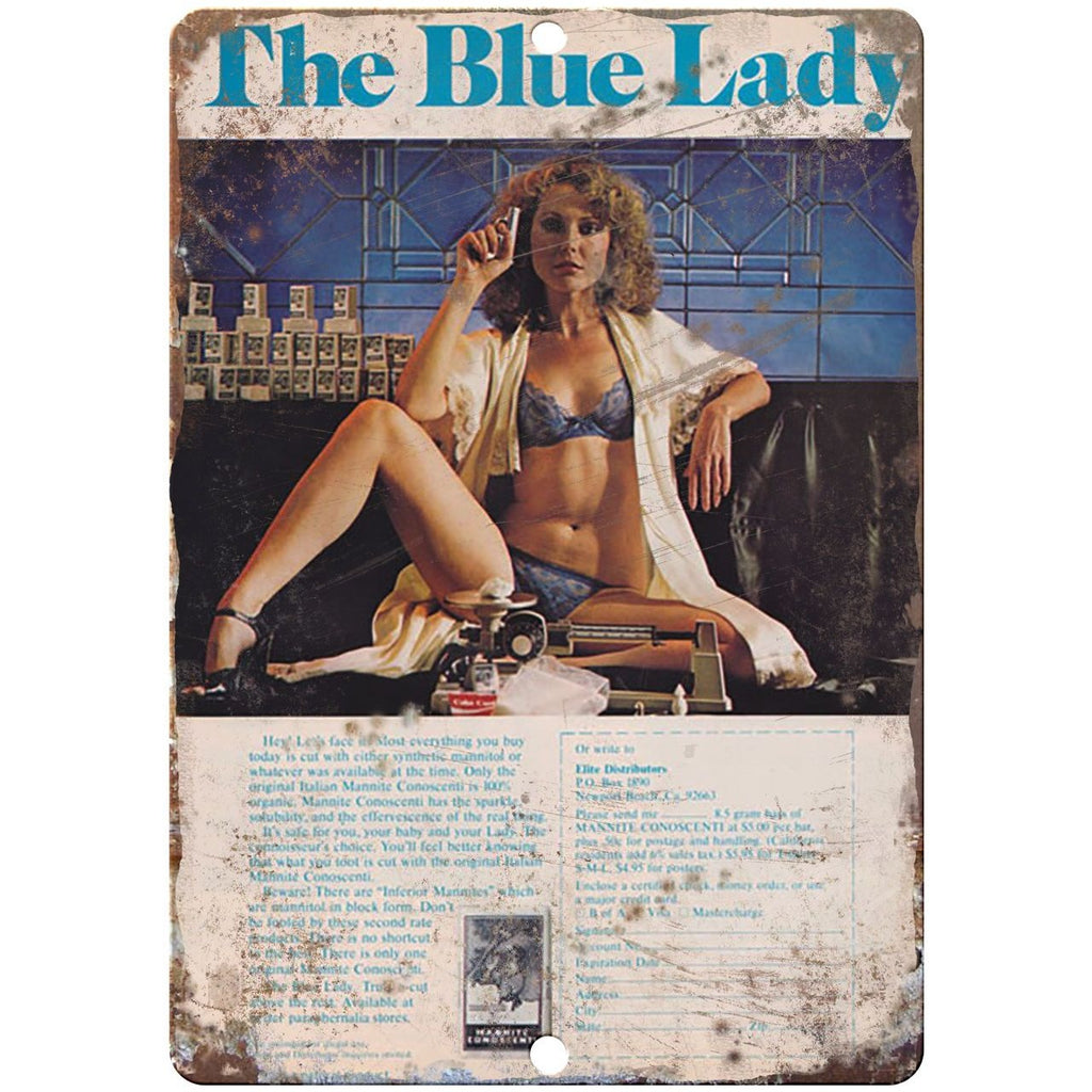 1970s Cocaine the blue lady vintage advertising 10" x 7" reproduction metal sign