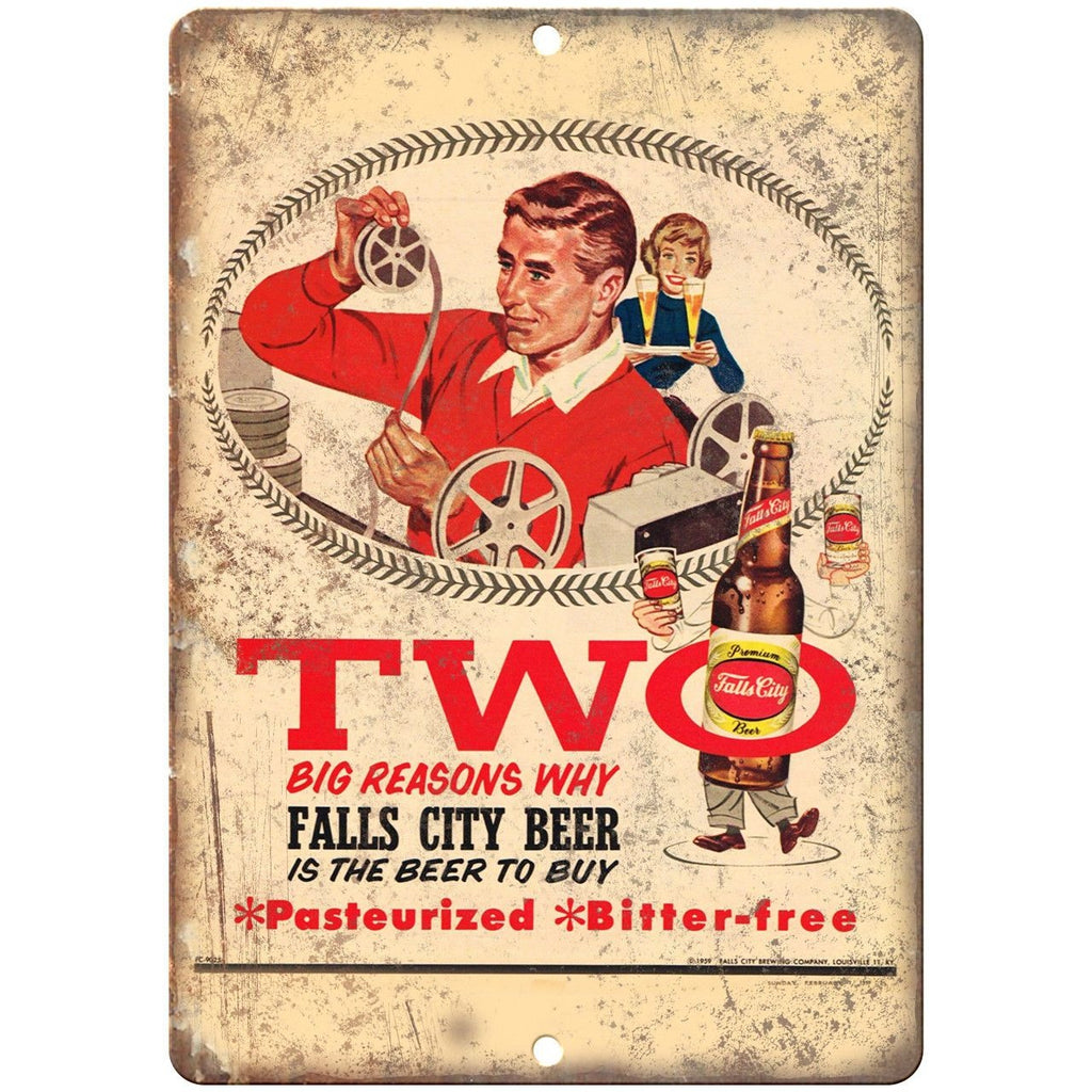 Falls City Beer TWO Reasons Vintage Breweriana Ad Reproduction Metal Sign E72
