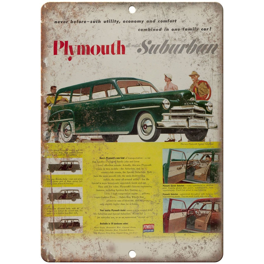 Plymouth Suburban Vintage Car Ad 10" x 7" Reproduction Metal Sign