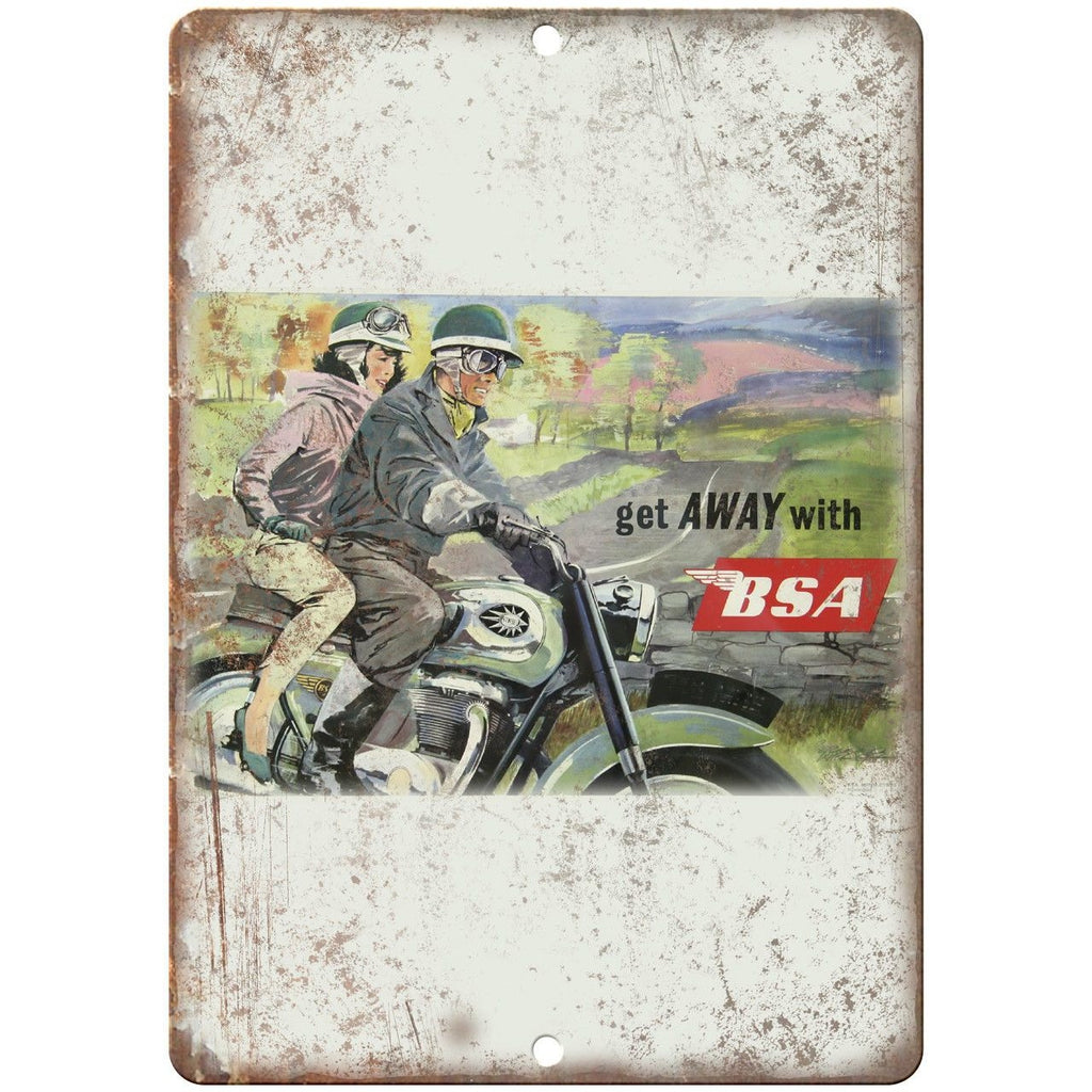 BSA Motorcycle Get Away Vintage Ad 10" X 7" Reproduction Metal Sign F41