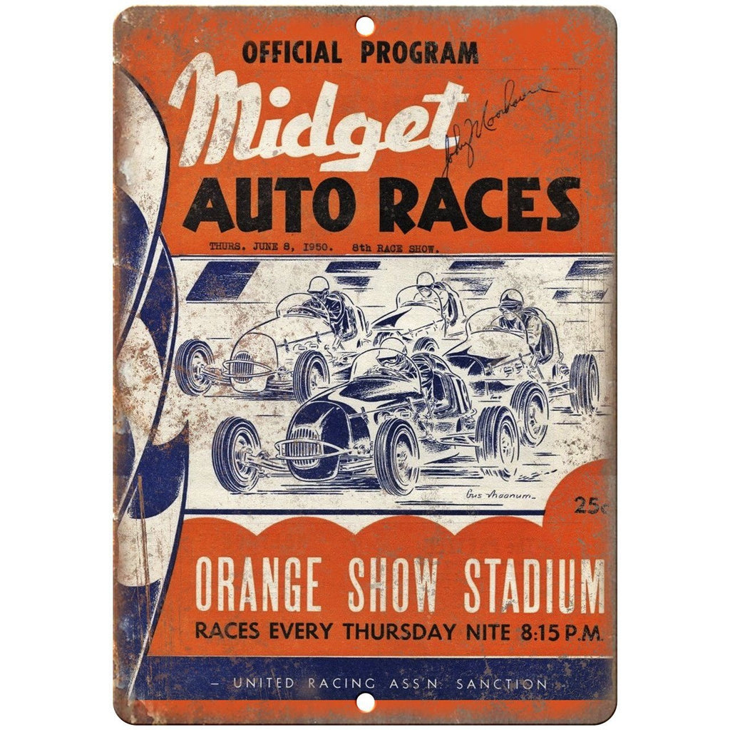 1950 Midget Auto Races Orange Show Stadium 10" X 7" Reproduction Metal Sign A549