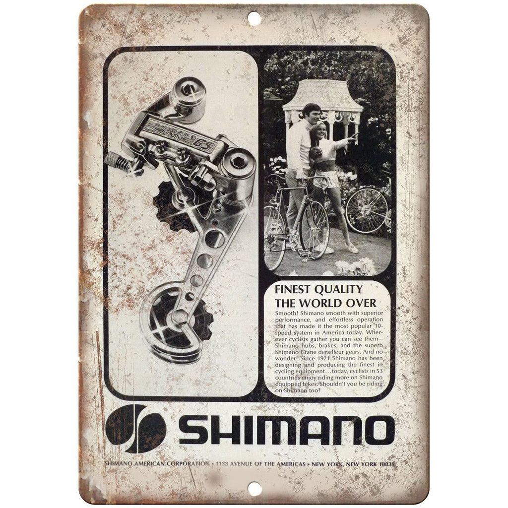Shimano American Corp. 10 Speed Bike Gears 10" x 7" Reproduction Metal Sign B18