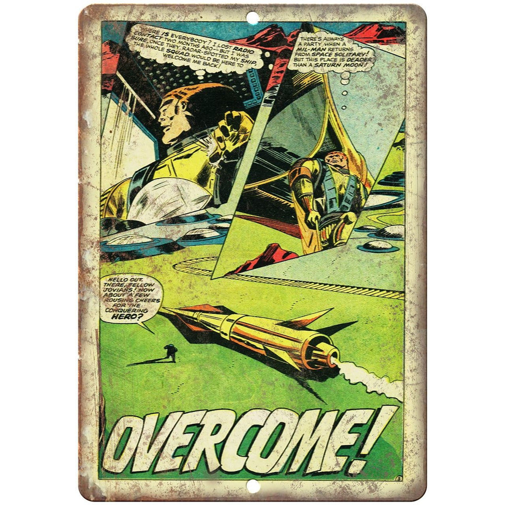 Overcome Vintage comic Book War Ad 10" X 7" Reproduction Metal Sign J441