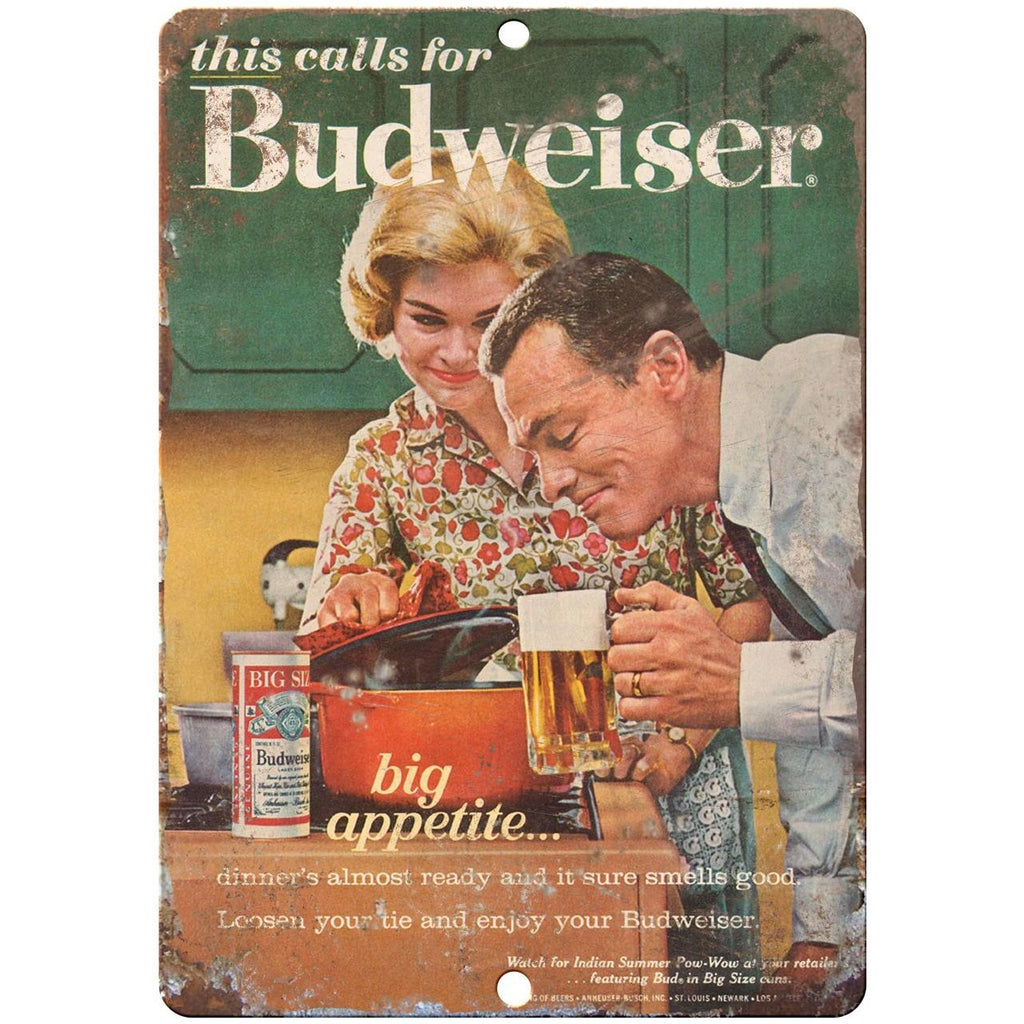 1963 Budweiser Big Appetite vintage ad 10" x 7" reproduction metal sign
