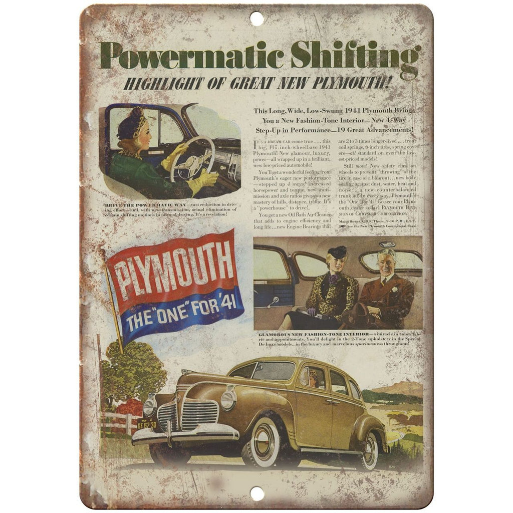 1941 Plymouth Powermatic Shifting 10" x 7" Reproduction Metal Sign