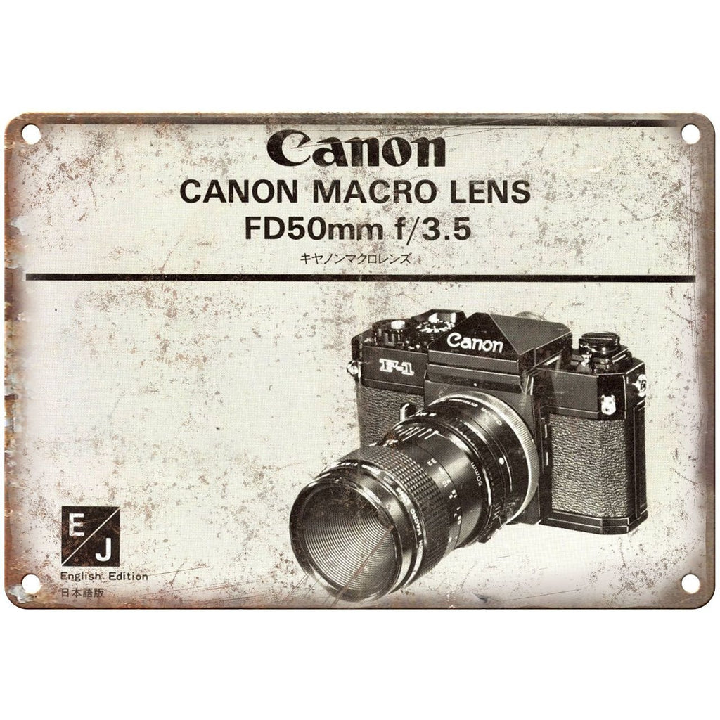 Canon Macro Lens 50mm Film Camera 10" x 7" Retro Look Metal Sign