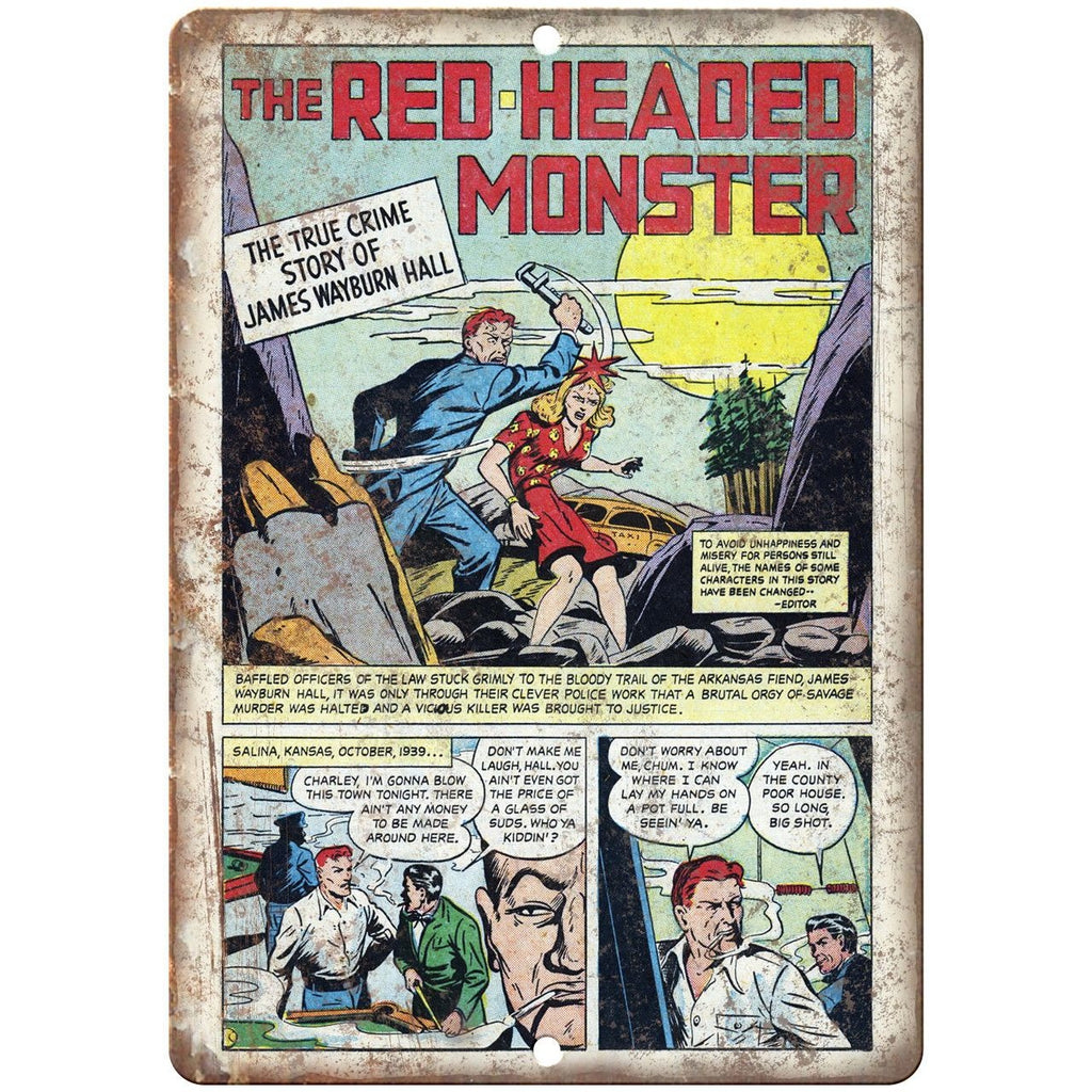 Read Headed Monster Crime Comic Strip 10" X 7" Reproduction Metal Sign J344