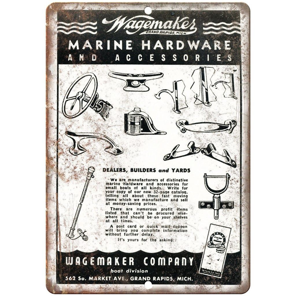 Wagemakes Marine Hardware Boat Vintage Ad 10" x 7" Reproduction Metal Sign L88