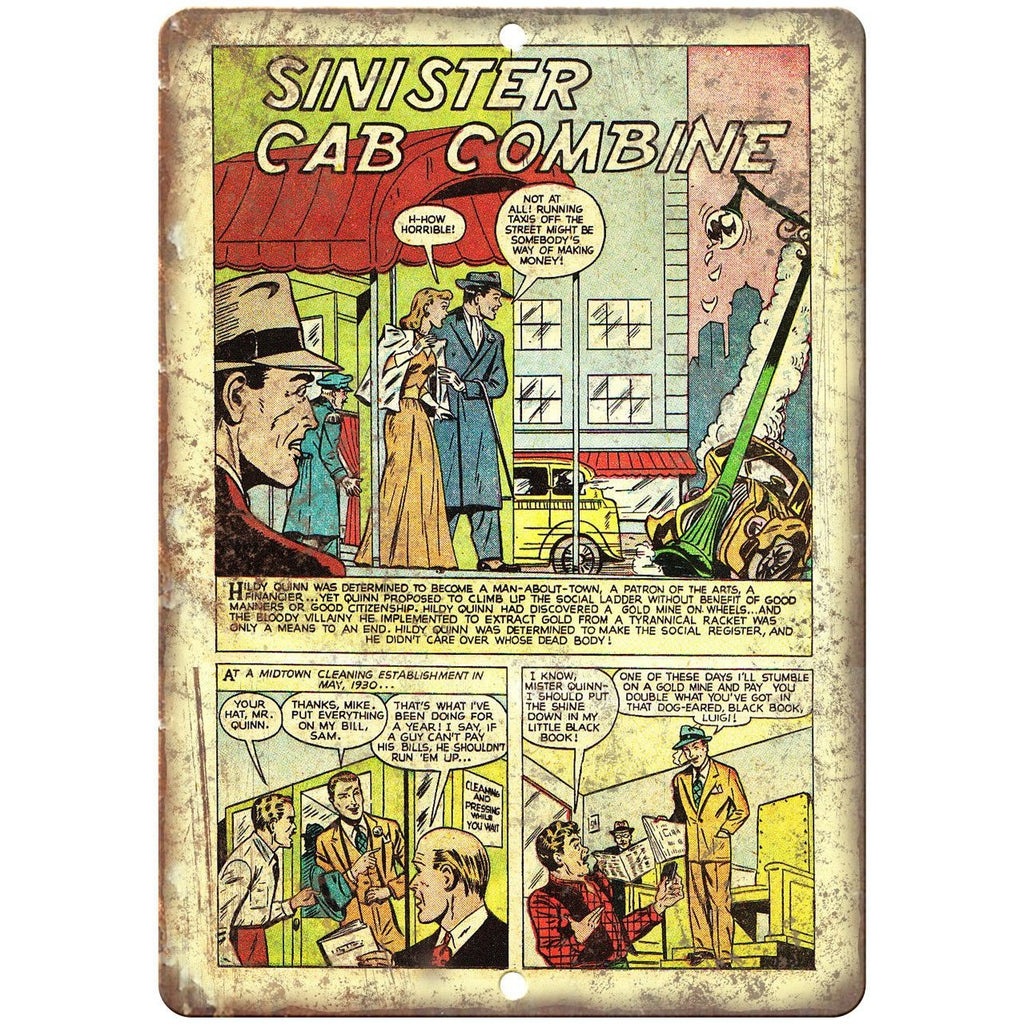 Sinister Cab Combine Vintage Comic Strip 10" X 7" Reproduction Metal Sign J336