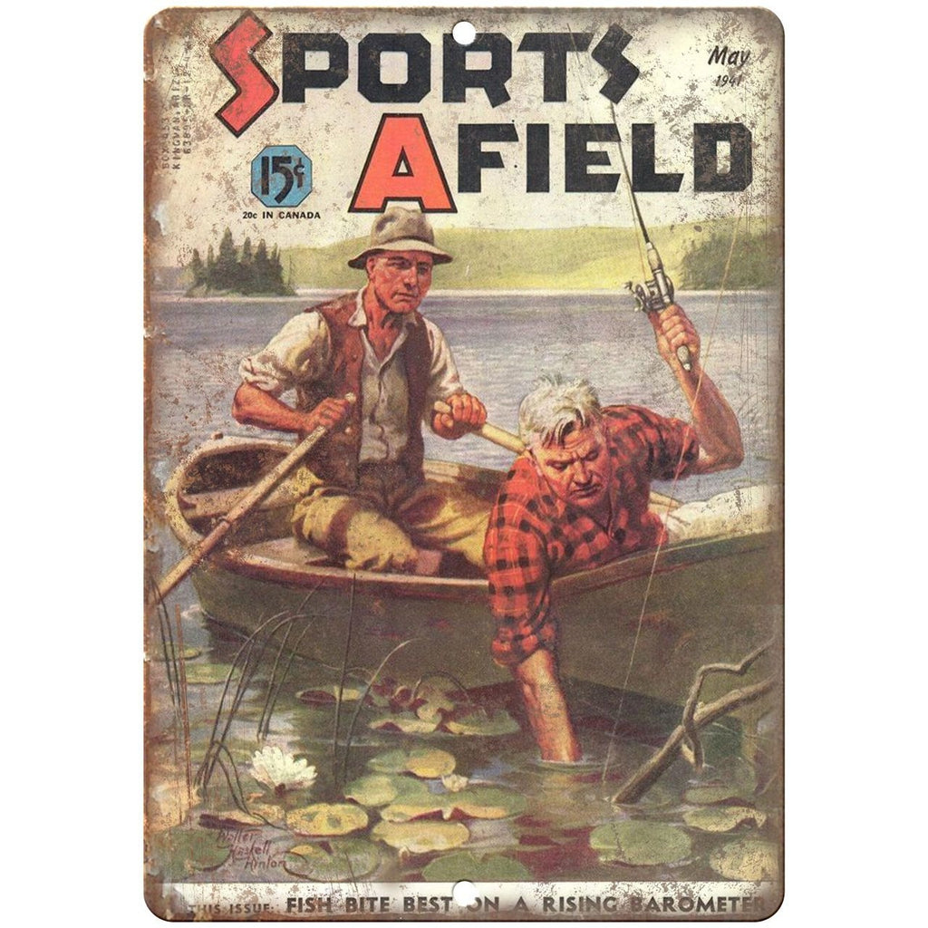 1941 Sports Afield Magazine Fishing 10" x 7" reproduction metal sign