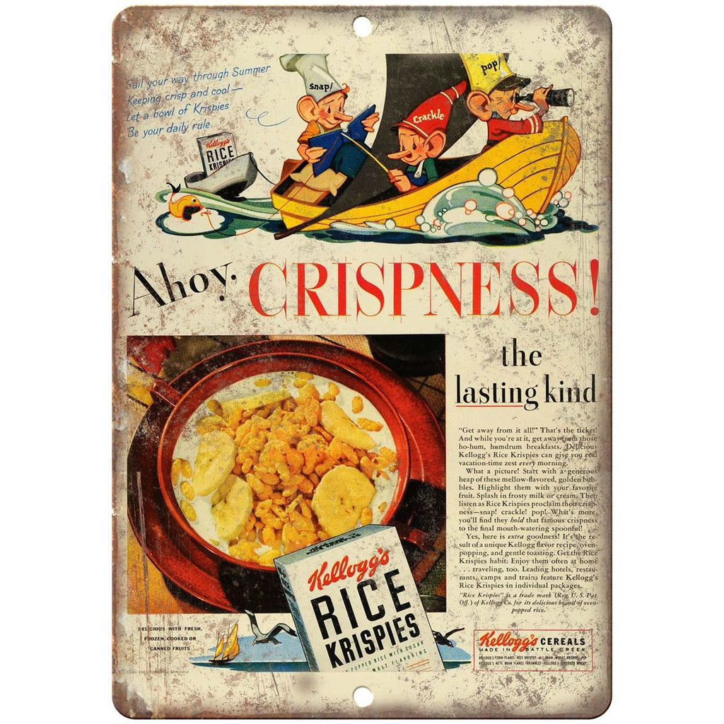 Kellogg's Rice Krispies Cereals Ad 9" x 12" Reproduction Metal Sign N303