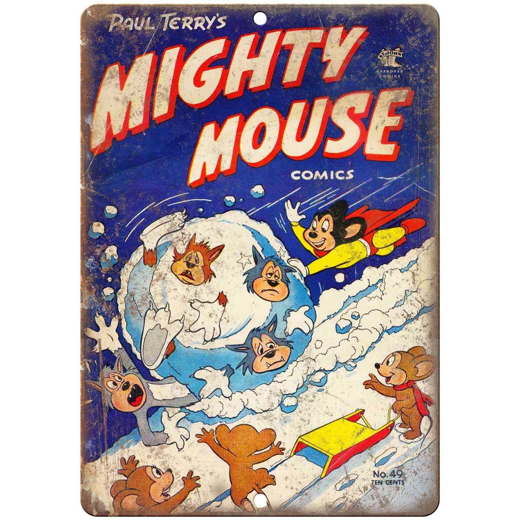 Mighty Mouse Comics Vintage Cover Art 10" X 7" Reproduction Metal Sign J285