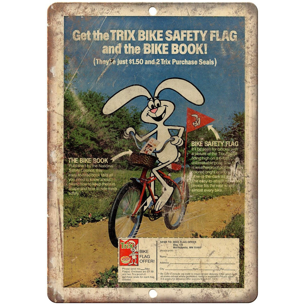 Trix Cereal Safety Flag Bicycle Book 10" x 7" Reproduction Metal Sign B207