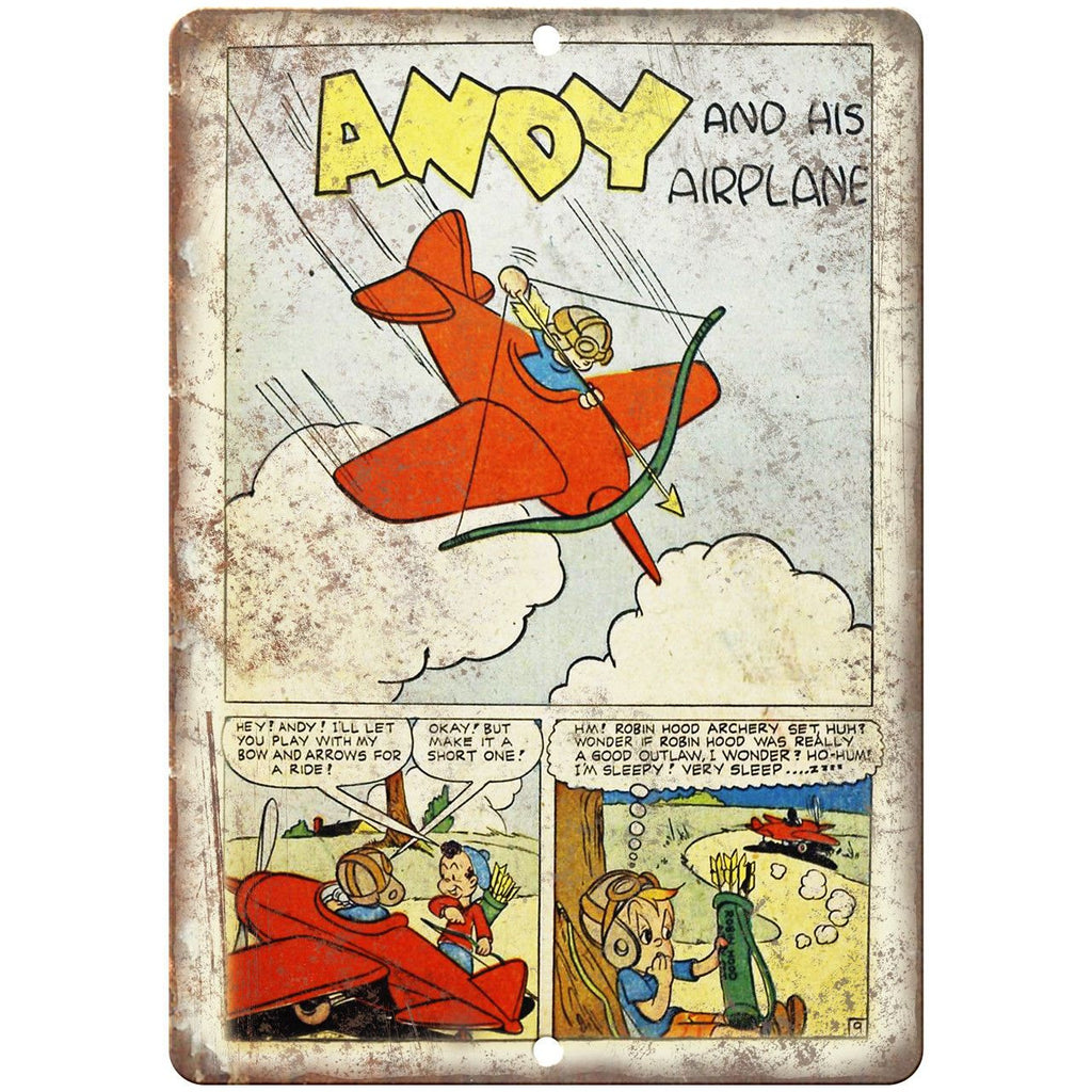 Andy And His Airplane Comic Book Cover Ad 10" x 7" Reproduction Metal Sign J539