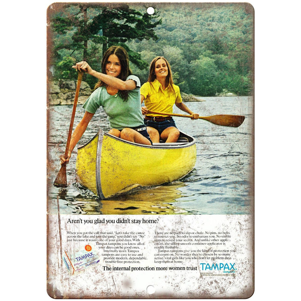 Tampax Boating Vintage Ad 10" x 7" Reproduction Metal Sign L40