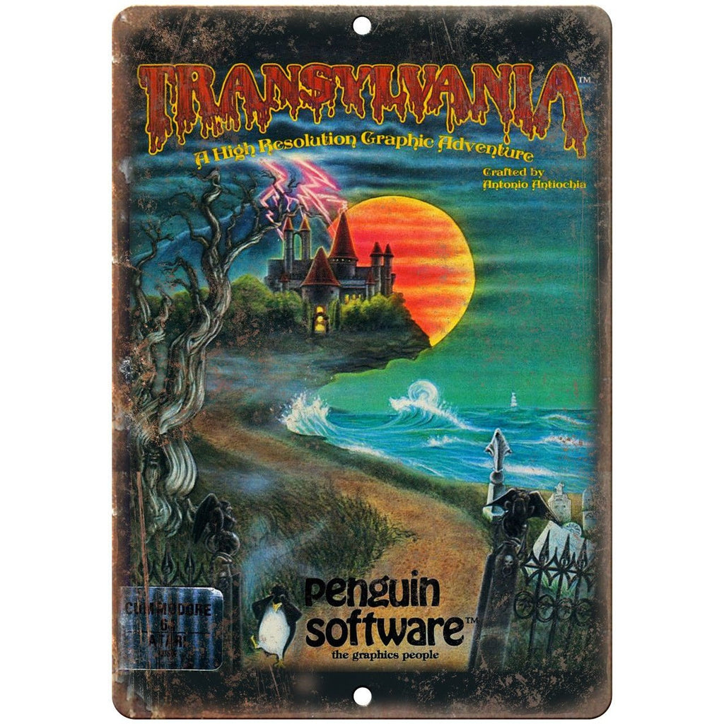 Transylvania Penguin Software Commodore 64 10" x 7" Reproduction Metal Sign G167