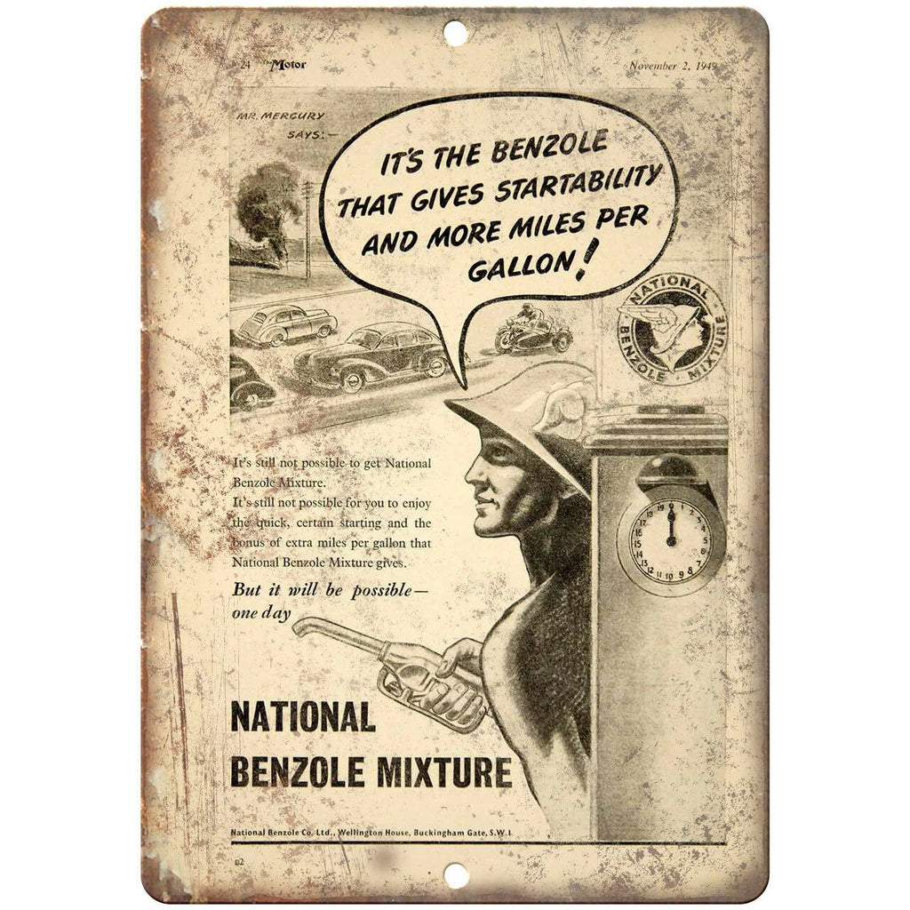 National Benzole Mixture Motor Oil Ad 10" X 7" Reproduction Metal Sign A876