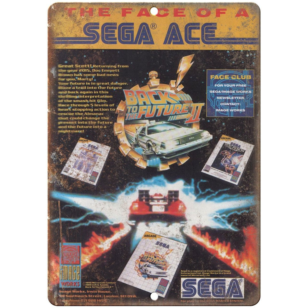 Sega Ace Back to the Future II Vintage Print Ad 10" x 7" Retro Look Metal Sign