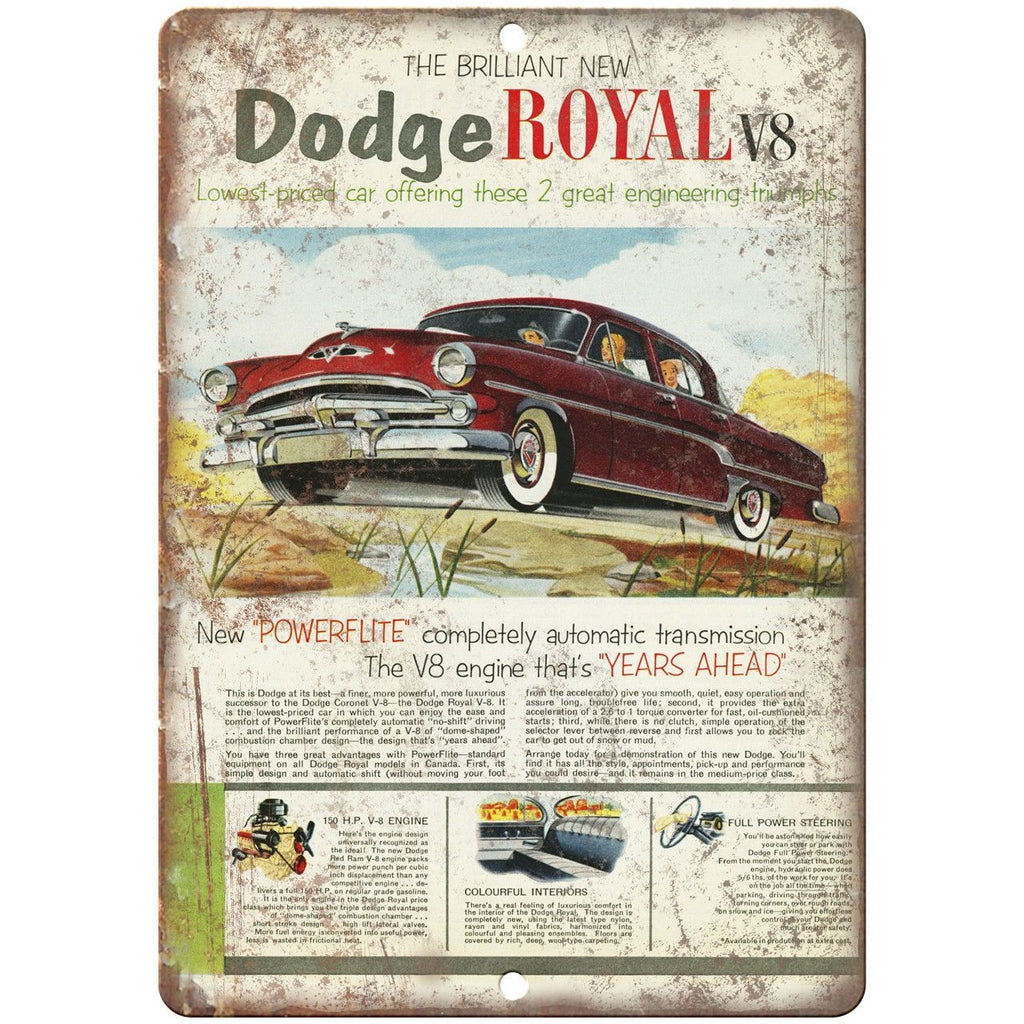 1950s Dodge Royal V8 Auto Car Ad10" x 7" Reproduction Metal Sign A251
