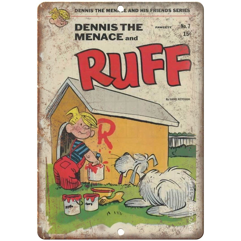 Dennis The Menace and Ruff Hank Ketcham 10'" x 7" reproduction metal sign
