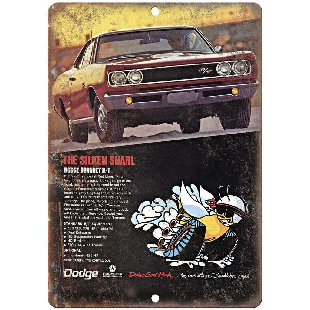 Dodge Coronet R/T Auto Car Ad 9" x 12" Reproduction Metal Sign A228