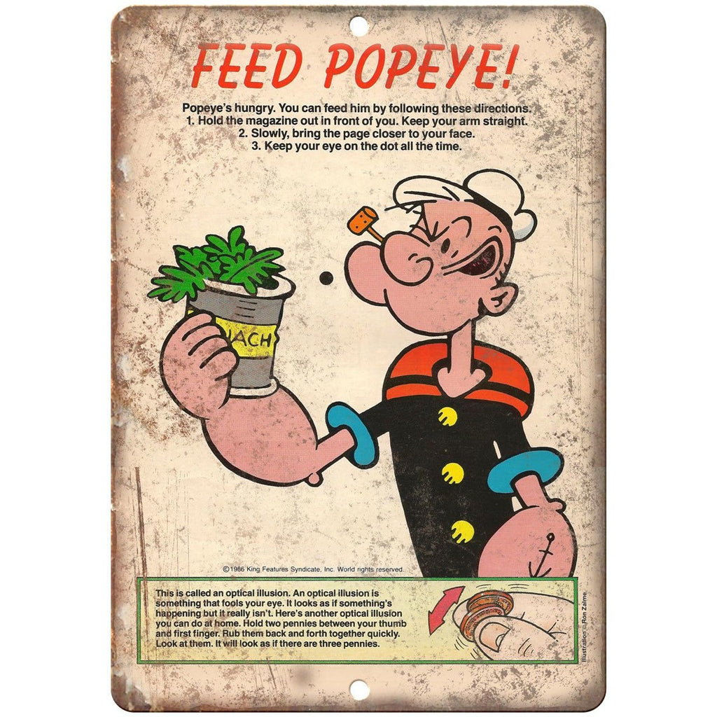 Feed Popeye King Comics Vintage Ad 10" X 7" Reproduction Metal Sign J255