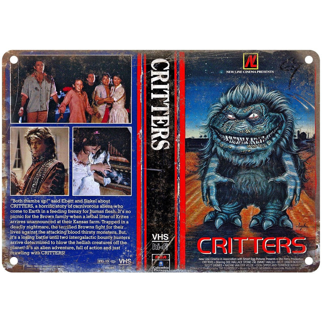 1986 Critters Movie VHS Cover 10" x 7" Reproduction Metal Sign