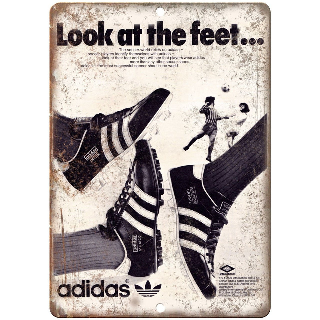 Adidas Soccer Cleats Vintage Ad 10" X 7" Reproduction Metal Sign ZE38
