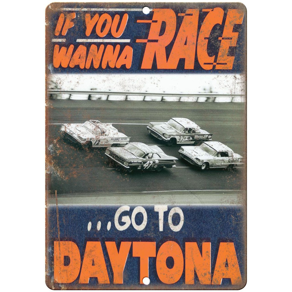 Daytona Stock car races, NASCAR, drag Races, 10" x 7" Retro Metal Sign