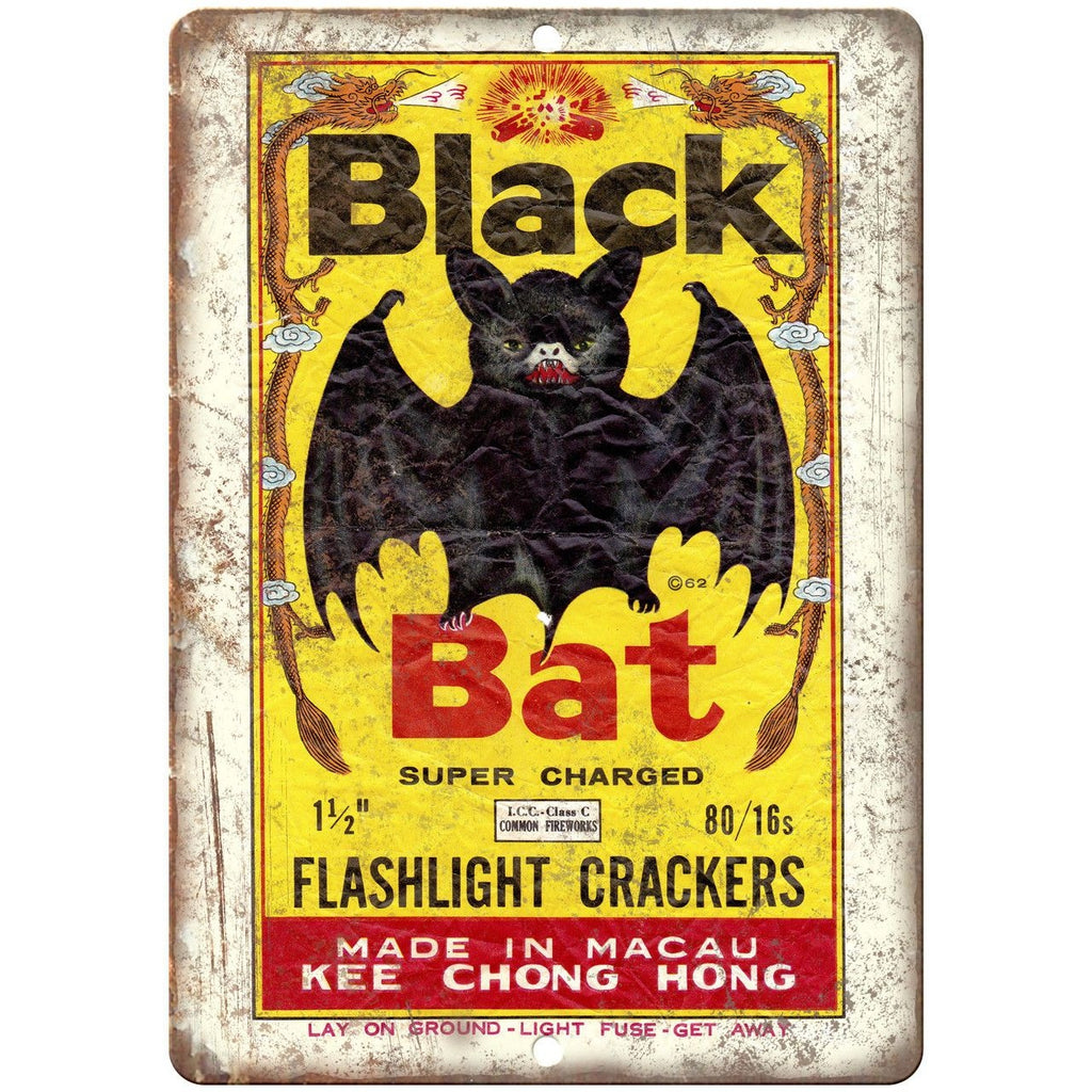 Black Bat Flashlight Firecracker Package Art 10"X7" Reproduction Metal Sign ZD33