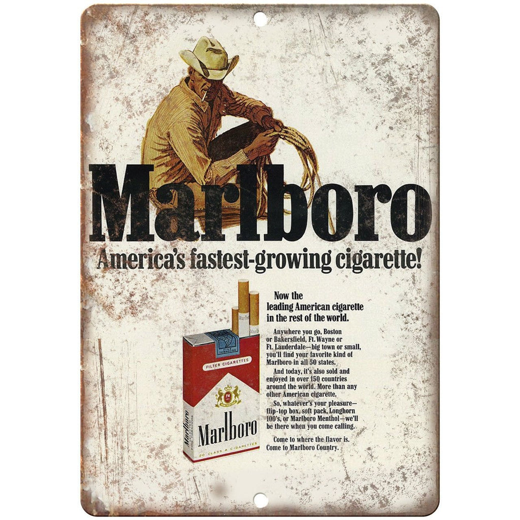 Marlboro Man Cigarette Tobacco Vintage Ad 10" X 7" Reproduction Metal Sign Y18