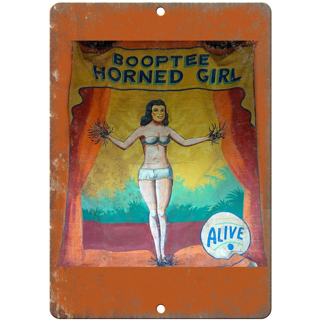 Booptee Horned Girl ALIVE Circus Carnival 10" X 7" Reproduction Metal Sign ZH73
