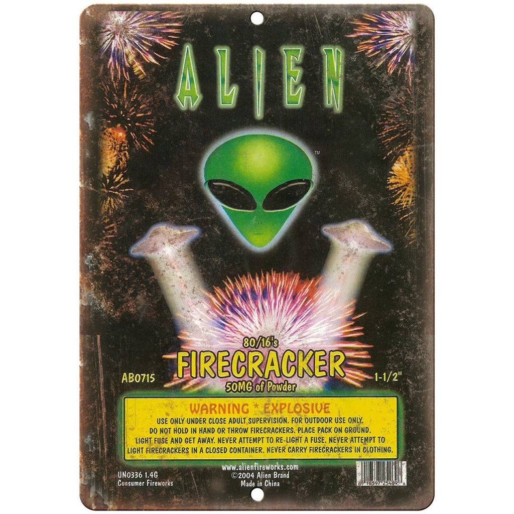 Alien Firework Package Art 10" X 7" Reproduction Metal Sign ZD85