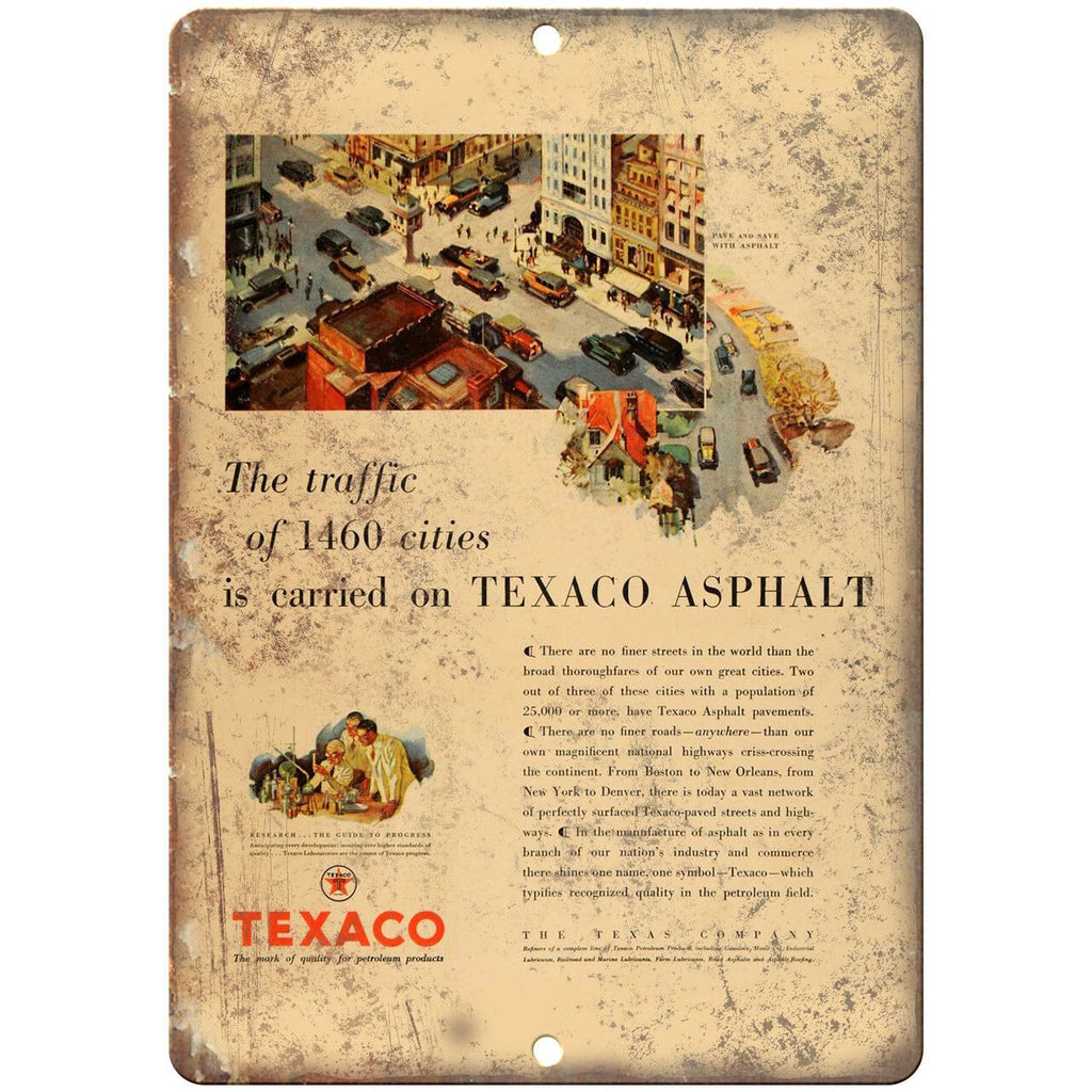 Texaco Asphalt Motor Oil Vintage Ad 10" X 7" Reproduction Metal Sign A792