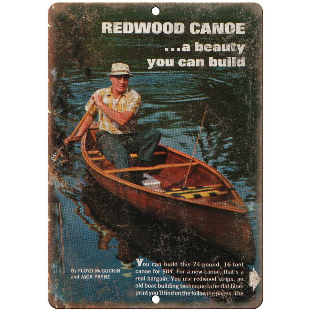 Redwood Canoe Vintage Boat Ad 10" x 7" Reproduction Metal Sign L54