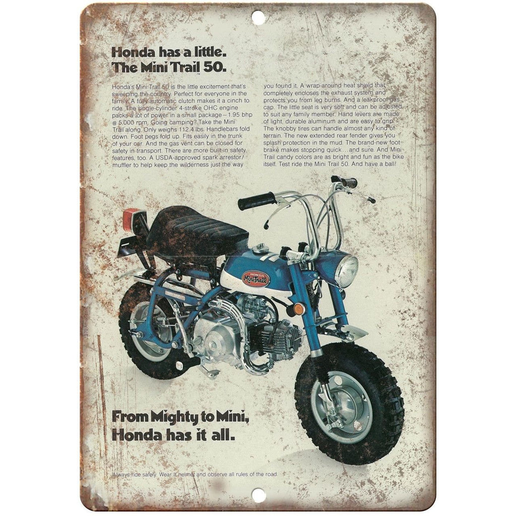 Honda Mini Trail bike 50 Vintage Ad 10" x 7" Reproduction Metal Sign A479